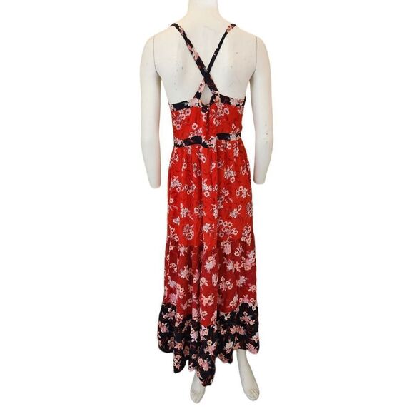 Loft women's size 8 strappy criss cross back sleeveless red floral maxi summer - Picture 5 of 5